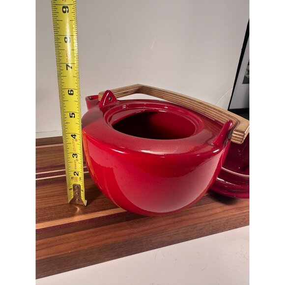 Large Red Ceramic Teapot with Wooden Handle - Picture 8 of 8